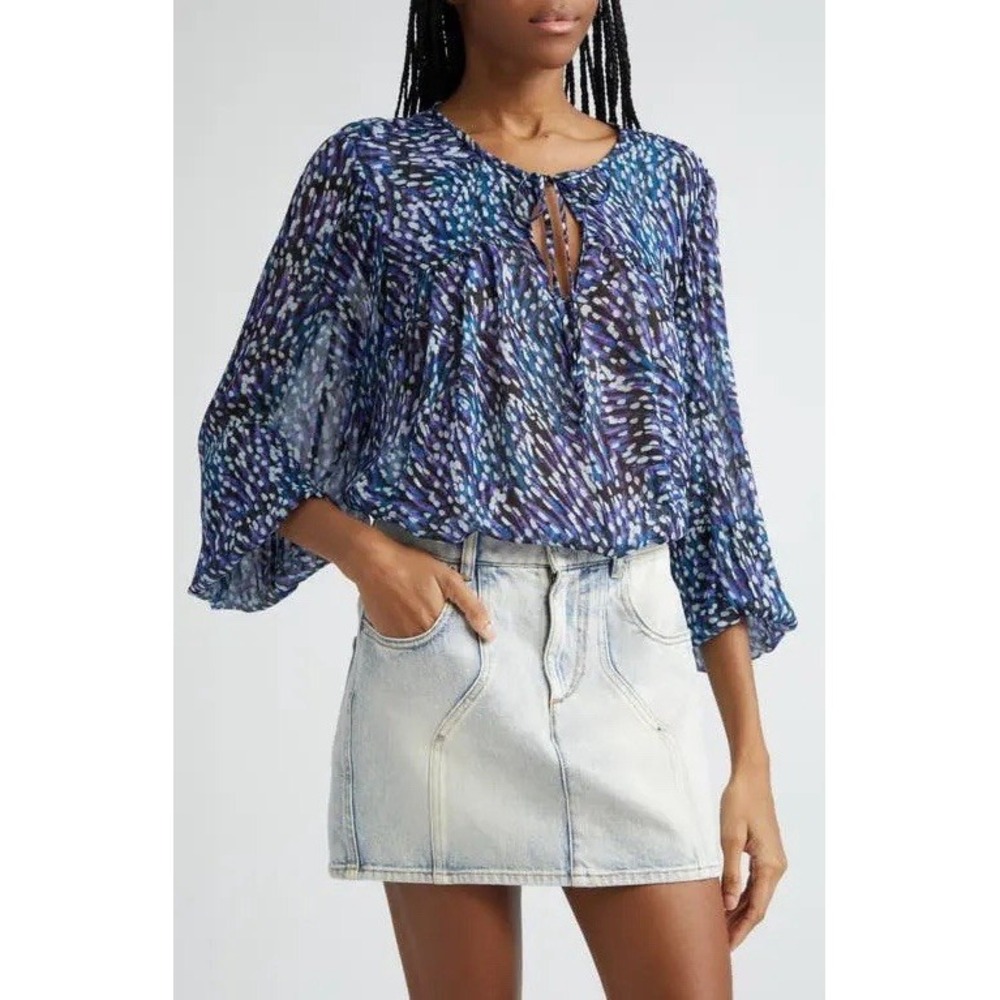 Isabel‎ Marant Womens Daytonea Balloon Sleeve Top On Midnight Size 36 Sheer